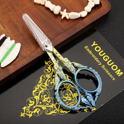 Sewing Embroidery Scissors, Small Thread Shears with Cover | 4.6in, Sharp, Precision, for Craft, Artwork, Needlework, Yarn, Knitting, Paper Cutting, Detail Snips, Cute DIY Kit, Black