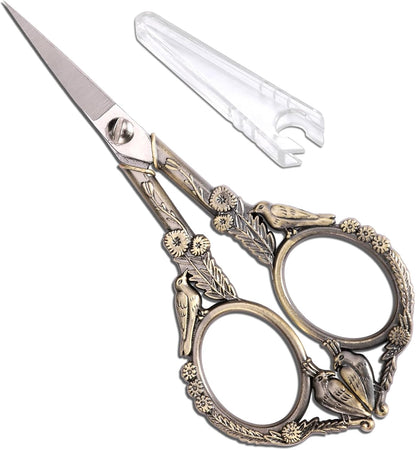 Sewing Embroidery Scissors, Small Thread Shears with Cover | 4.6in, Sharp, Precision, for Craft, Artwork, Needlework, Yarn, Knitting, Paper Cutting, Detail Snips, Cute DIY Kit, Black