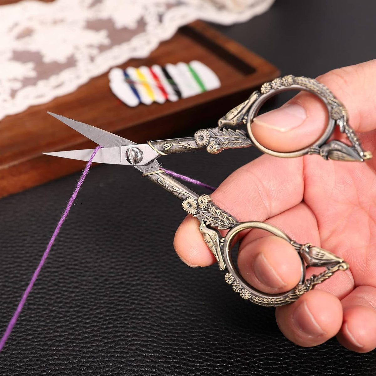 Sewing Embroidery Scissors, Small Thread Shears with Cover | 4.6in, Sharp, Precision, for Craft, Artwork, Needlework, Yarn, Knitting, Paper Cutting, Detail Snips, Cute DIY Kit, Black