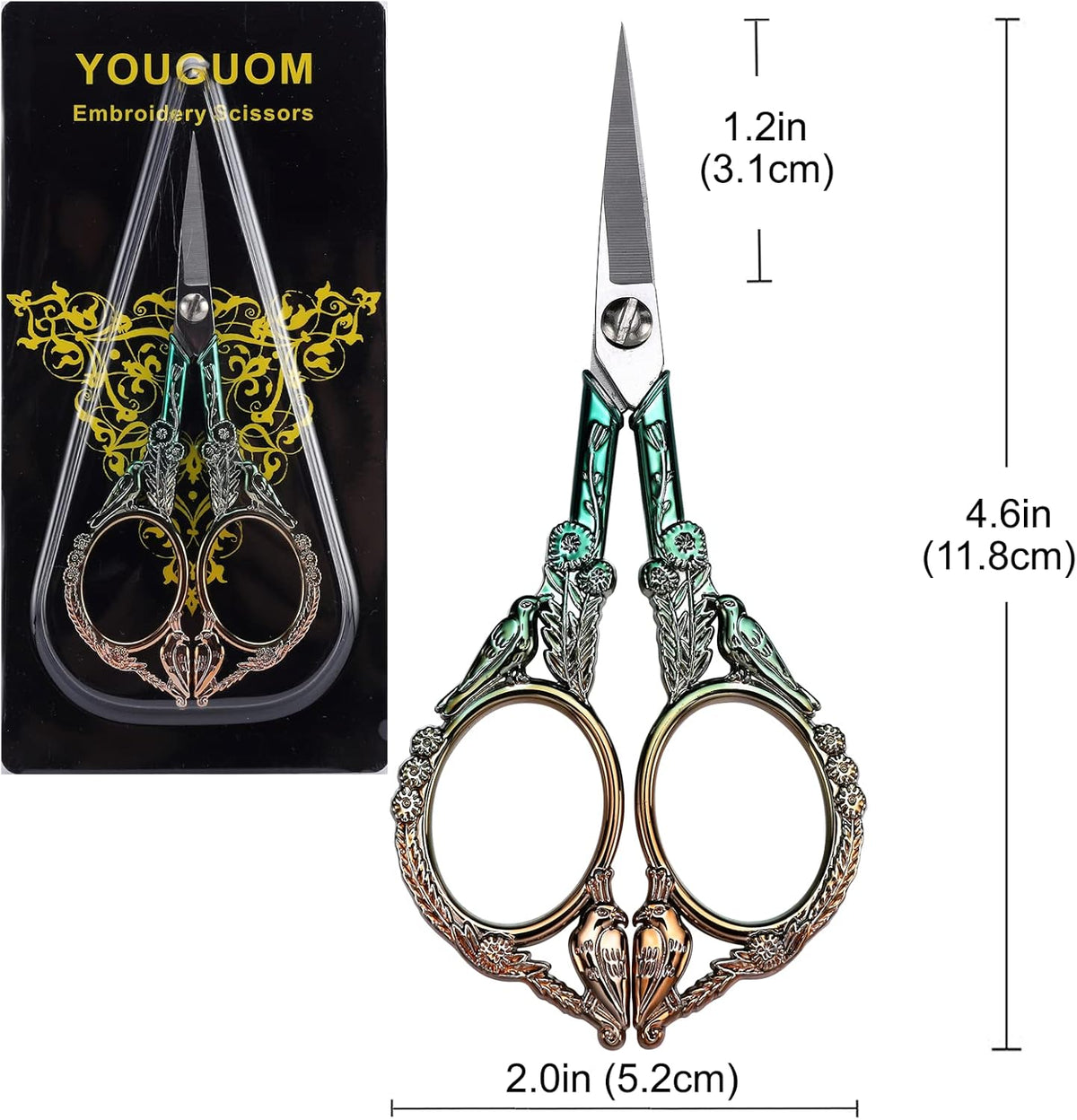 Sewing Embroidery Scissors, Small Thread Shears with Cover | 4.6in, Sharp, Precision, for Craft, Artwork, Needlework, Yarn, Knitting, Paper Cutting, Detail Snips, Cute DIY Kit, Black