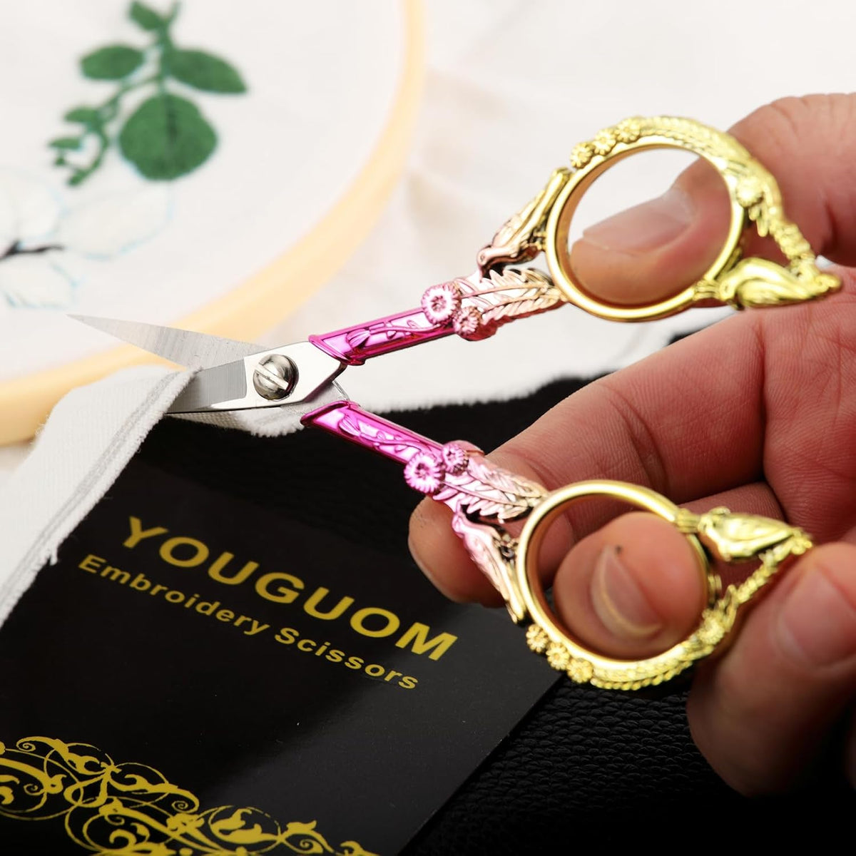 Sewing Embroidery Scissors, Small Thread Shears with Cover | 4.6in, Sharp, Precision, for Craft, Artwork, Needlework, Yarn, Knitting, Paper Cutting, Detail Snips, Cute DIY Kit, Black