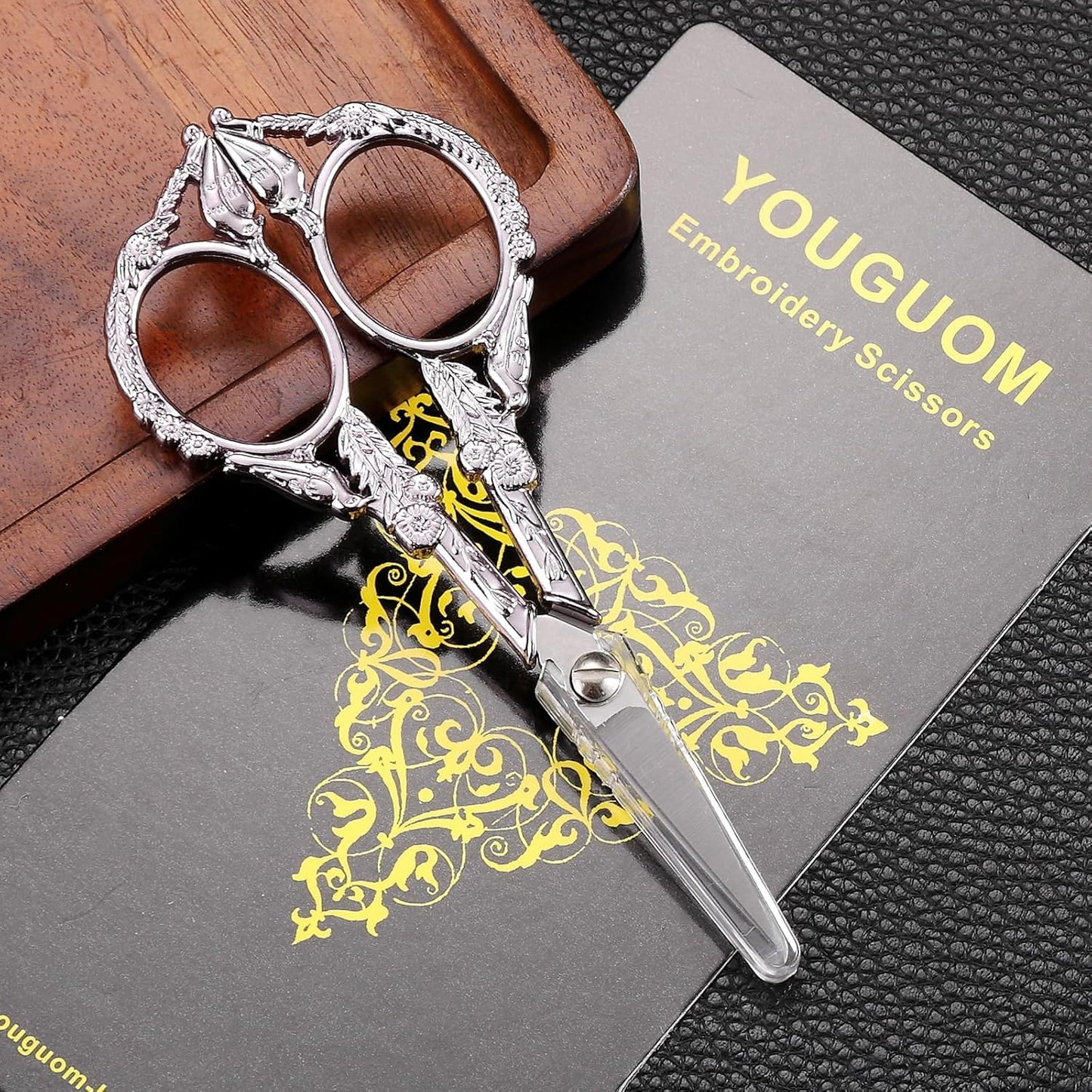 Sewing Embroidery Scissors, Small Thread Shears with Cover | 4.6in, Sharp, Precision, for Craft, Artwork, Needlework, Yarn, Knitting, Paper Cutting, Detail Snips, Cute DIY Kit, Black