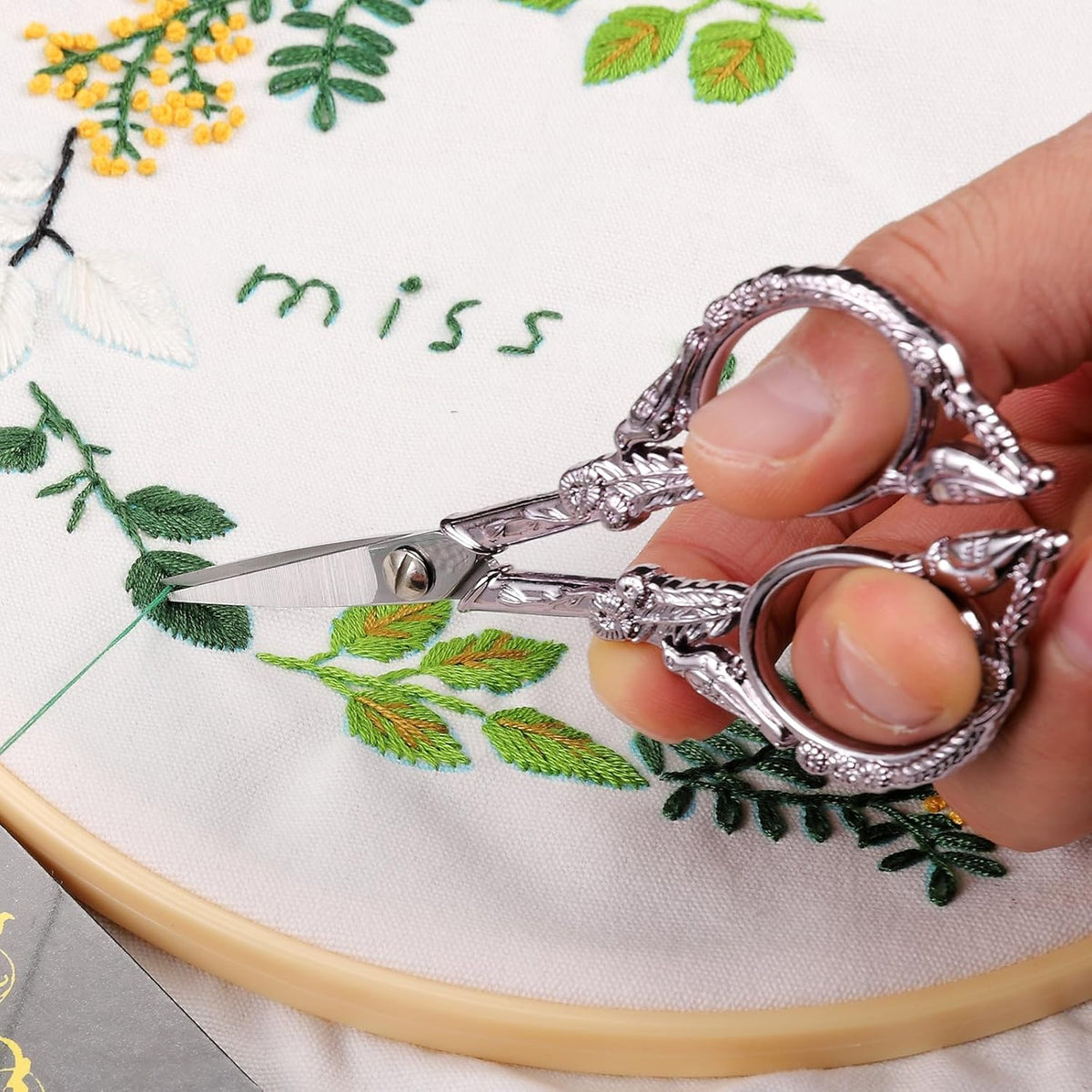 Sewing Embroidery Scissors, Small Thread Shears with Cover | 4.6in, Sharp, Precision, for Craft, Artwork, Needlework, Yarn, Knitting, Paper Cutting, Detail Snips, Cute DIY Kit, Black