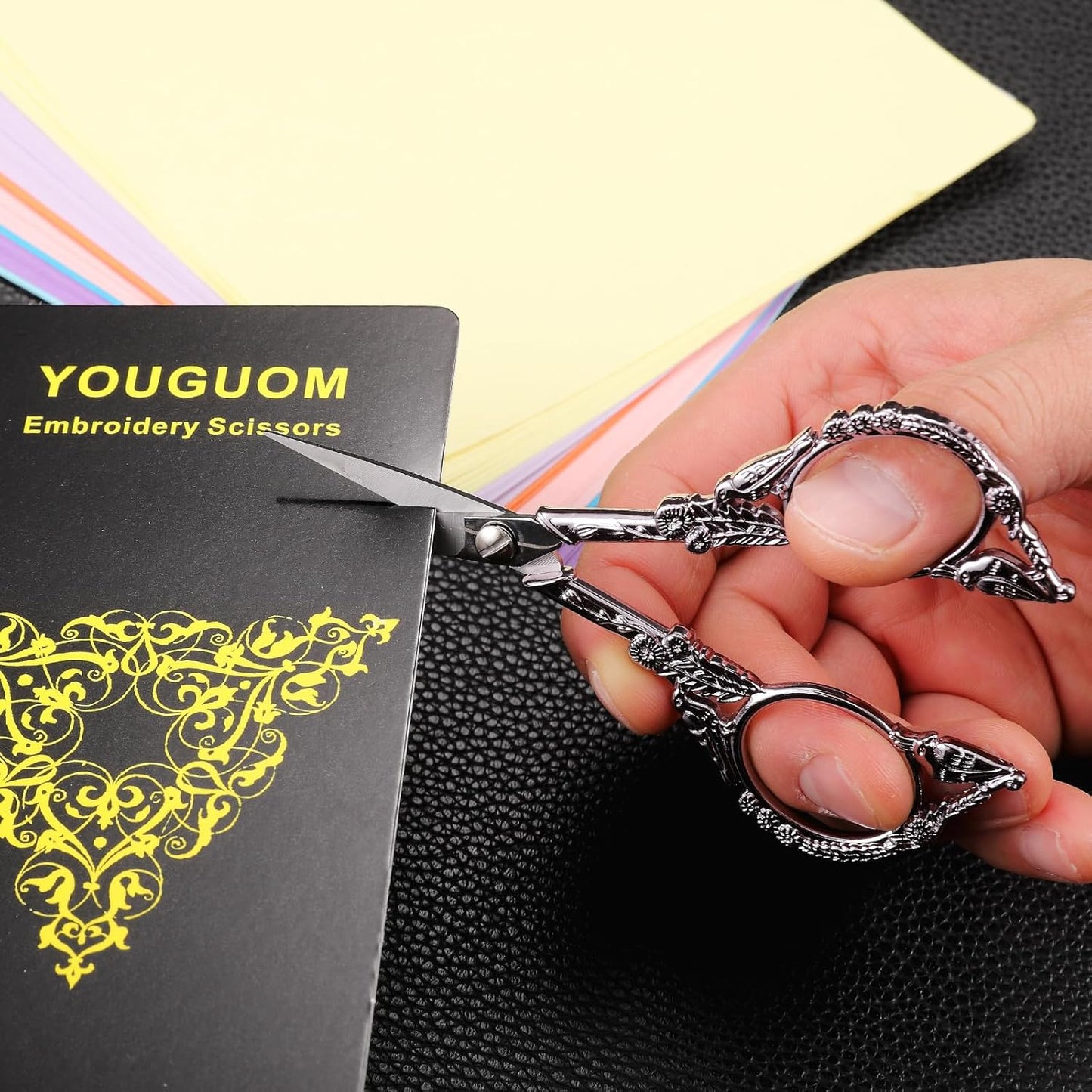 Sewing Embroidery Scissors, Small Thread Shears with Cover | 4.6in, Sharp, Precision, for Craft, Artwork, Needlework, Yarn, Knitting, Paper Cutting, Detail Snips, Cute DIY Kit, Black