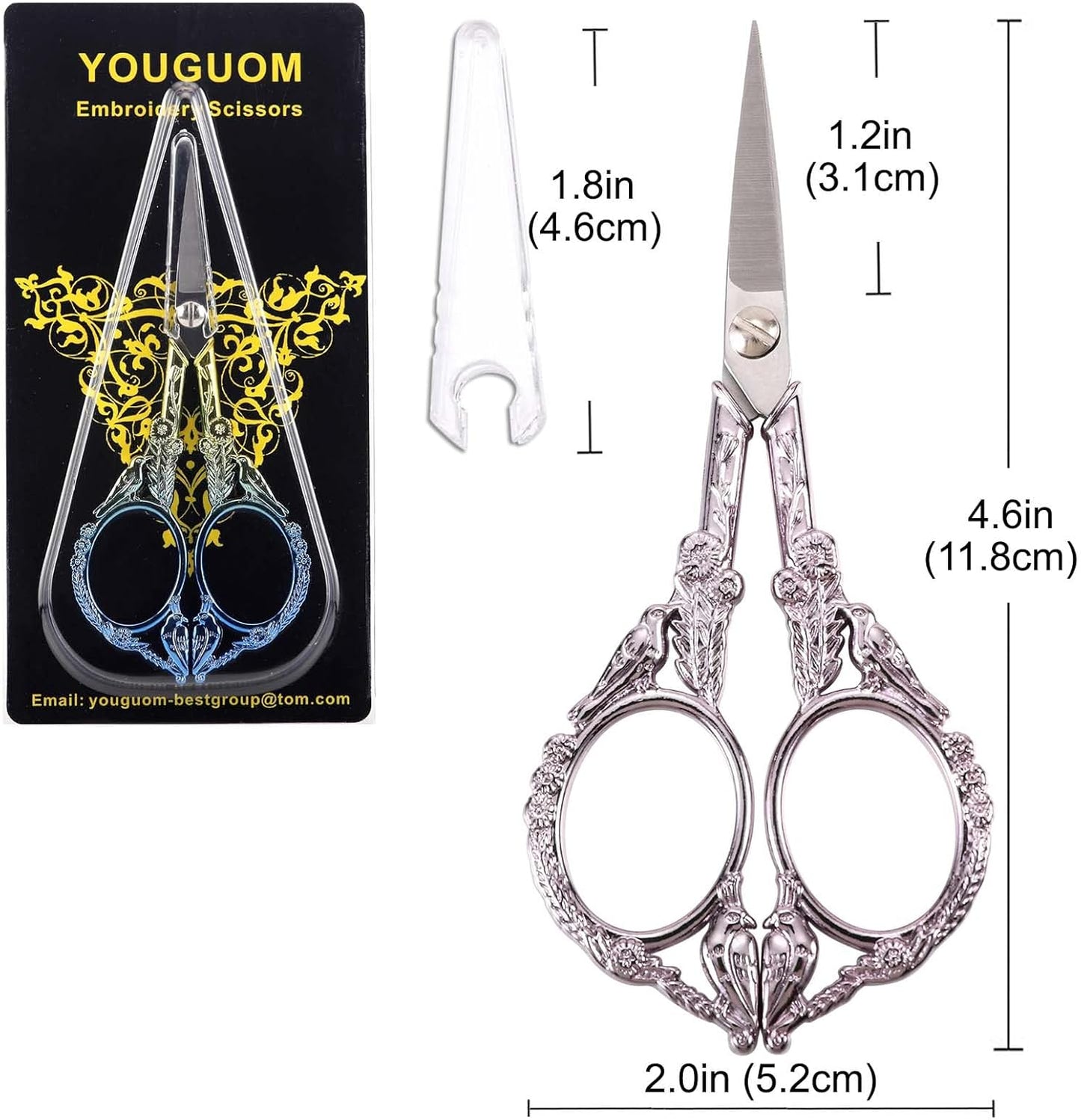 Sewing Embroidery Scissors, Small Thread Shears with Cover | 4.6in, Sharp, Precision, for Craft, Artwork, Needlework, Yarn, Knitting, Paper Cutting, Detail Snips, Cute DIY Kit, Black