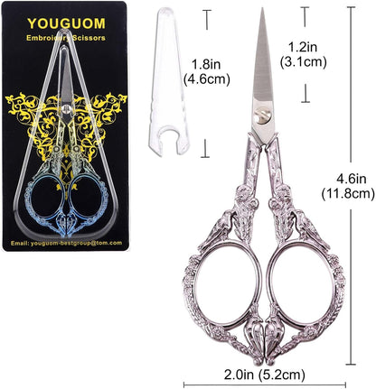 Sewing Embroidery Scissors, Small Thread Shears with Cover | 4.6in, Sharp, Precision, for Craft, Artwork, Needlework, Yarn, Knitting, Paper Cutting, Detail Snips, Cute DIY Kit, Black