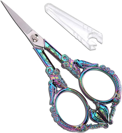 Sewing Embroidery Scissors, Small Thread Shears with Cover | 4.6in, Sharp, Precision, for Craft, Artwork, Needlework, Yarn, Knitting, Paper Cutting, Detail Snips, Cute DIY Kit, Black