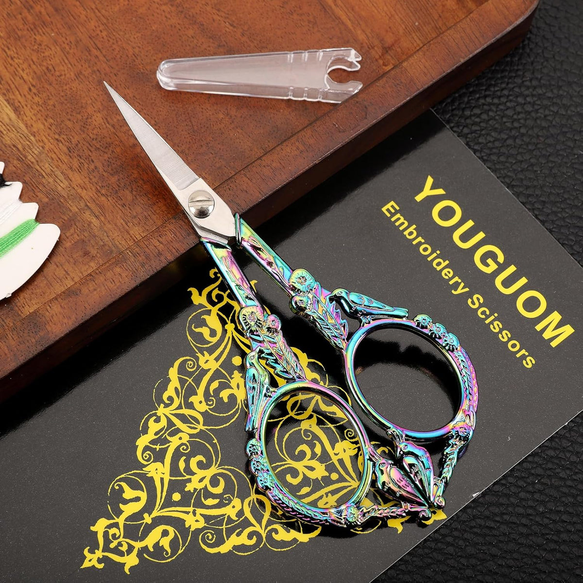 Sewing Embroidery Scissors, Small Thread Shears with Cover | 4.6in, Sharp, Precision, for Craft, Artwork, Needlework, Yarn, Knitting, Paper Cutting, Detail Snips, Cute DIY Kit, Black