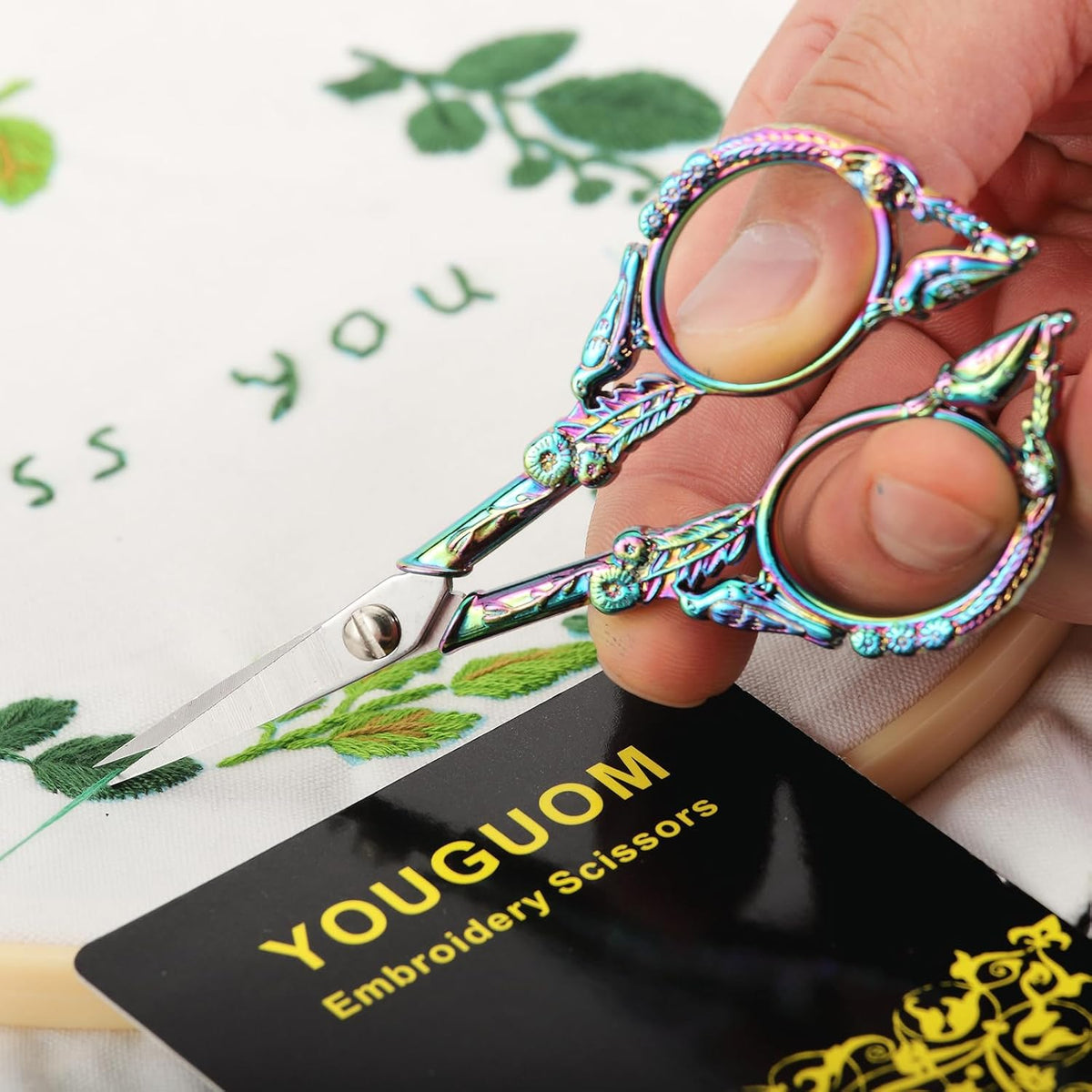 Sewing Embroidery Scissors, Small Thread Shears with Cover | 4.6in, Sharp, Precision, for Craft, Artwork, Needlework, Yarn, Knitting, Paper Cutting, Detail Snips, Cute DIY Kit, Black
