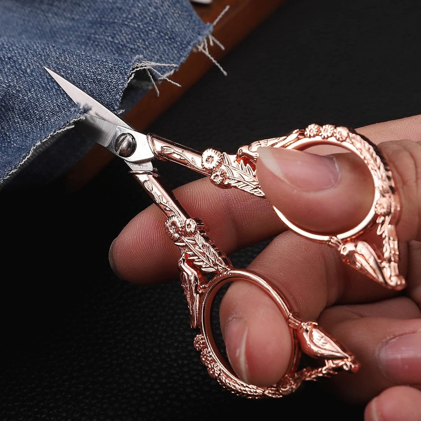 Sewing Embroidery Scissors, Small Thread Shears with Cover | 4.6in, Sharp, Precision, for Craft, Artwork, Needlework, Yarn, Knitting, Paper Cutting, Detail Snips, Cute DIY Kit, Black