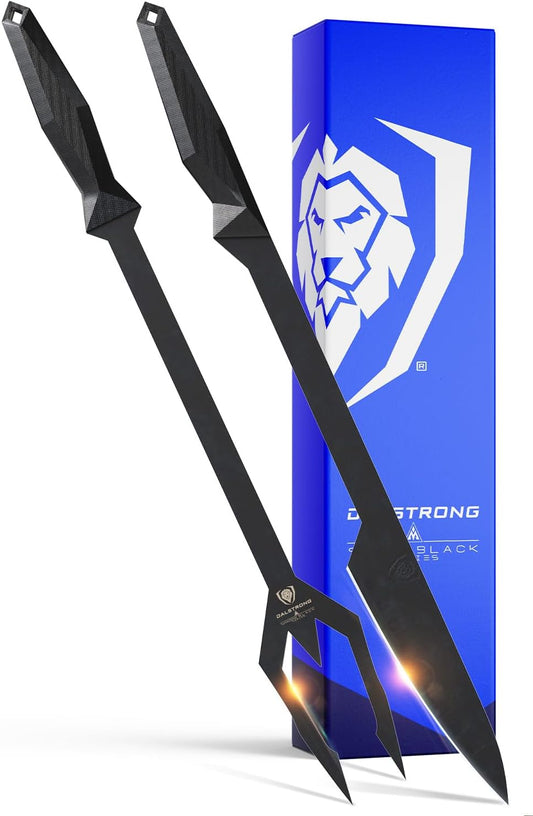 BBQ Trident Carving Knife Set-Shadow Black Series-Black Titanium Nitride Coated-Extra-Long Knife & Fork Set-Razor Sharp-High Carbon Steel-NSF Certified