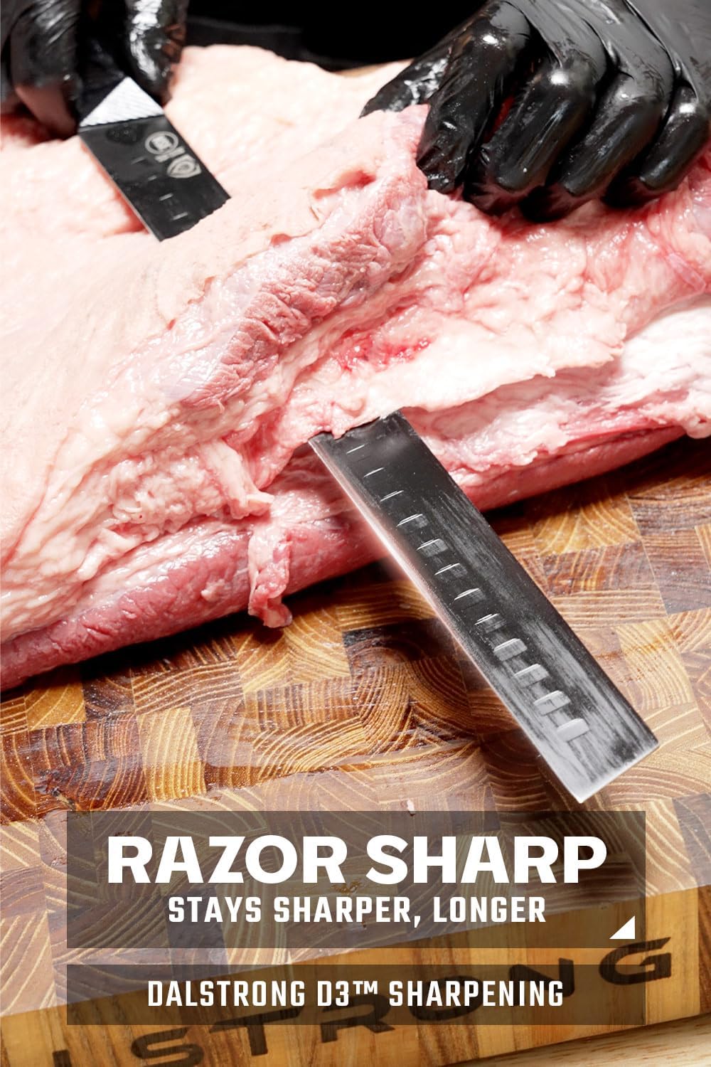 BBQ Trident Carving Knife Set-Shadow Black Series-Black Titanium Nitride Coated-Extra-Long Knife & Fork Set-Razor Sharp-High Carbon Steel-NSF Certified