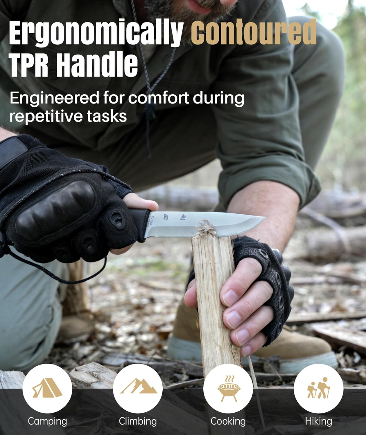 Fixed Blade Outdoor Knife with Sheath, 5Cr15 Stainless Steel Camping Knife for Hiking, Bushcraft and EDC, Lightweight at 92g