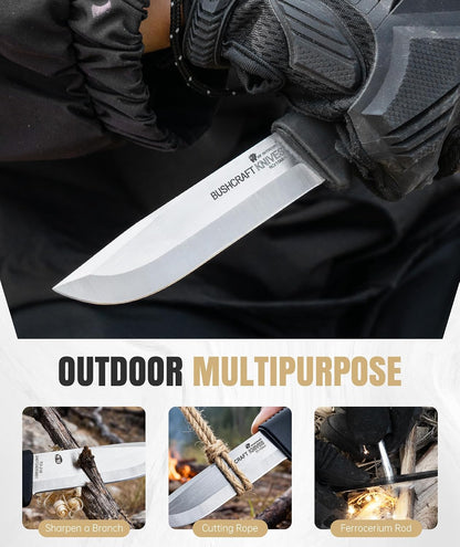 Fixed Blade Outdoor Knife with Sheath, 5Cr15 Stainless Steel Camping Knife for Hiking, Bushcraft and EDC, Lightweight at 92g