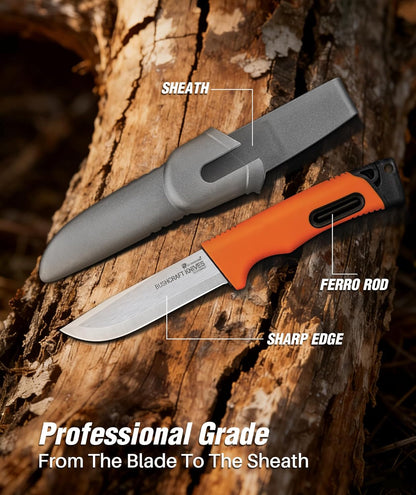 Fixed Blade Outdoor Knife with Sheath, 5Cr15 Stainless Steel Camping Knife for Hiking, Bushcraft and EDC, Lightweight at 92g