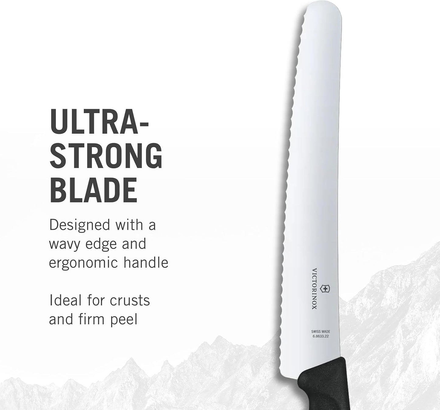 Swiss Classic Bread Knife - Serrated Kitchen Knife for Home Essentials - Perfect for Cutting Bread, Fruit & Vegetables - Black Handle, Serrated Edge, 8.5"