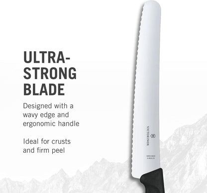 Swiss Classic Bread Knife - Serrated Kitchen Knife for Home Essentials - Perfect for Cutting Bread, Fruit & Vegetables - Black Handle, Serrated Edge, 8.5"