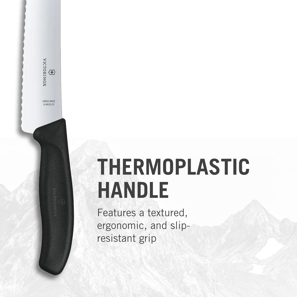 Swiss Classic Bread Knife - Serrated Kitchen Knife for Home Essentials - Perfect for Cutting Bread, Fruit & Vegetables - Black Handle, Serrated Edge, 8.5"