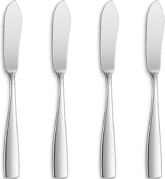 Premium Louis 4-Pc 7-Inch Butter Knives (Silver, Louis) | 18/10 Stainless Steel Butter Spreaders; Classic Design; Ideal for Butter & Jam; Brilliant Mirror Finish; Dishwasher Safe
