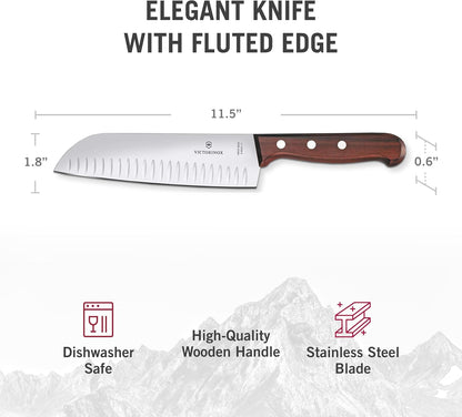 Wood 7-Inch Santoku Knife, Granton Blade, Wood Handle