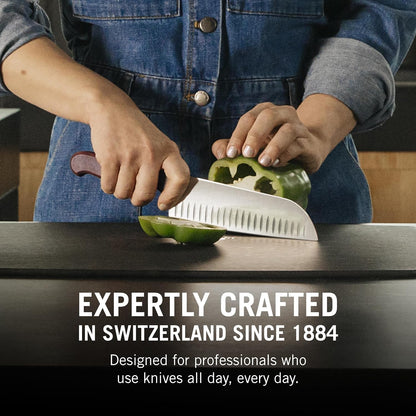Wood 7-Inch Santoku Knife, Granton Blade, Wood Handle