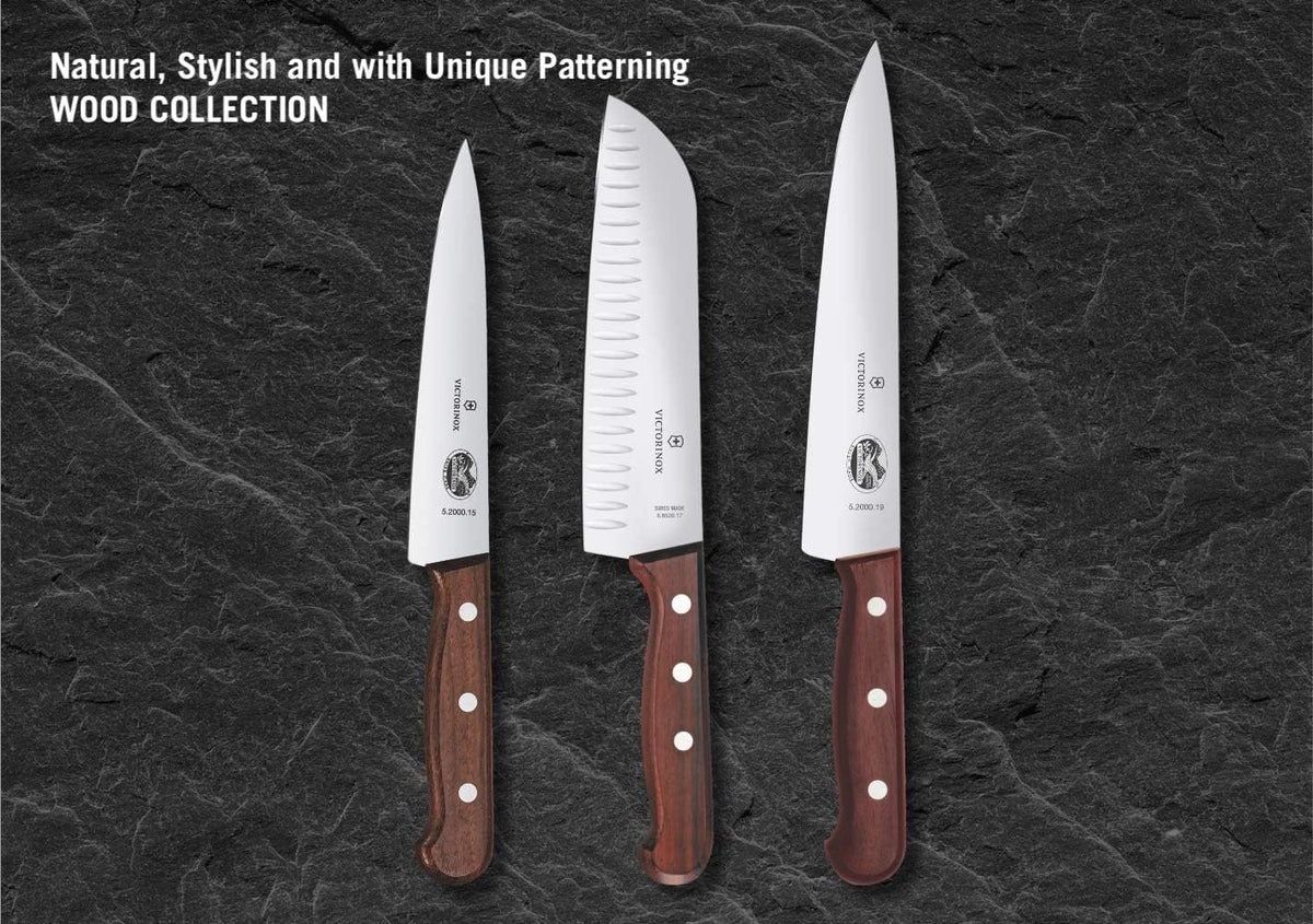 Wood 7-Inch Santoku Knife, Granton Blade, Wood Handle