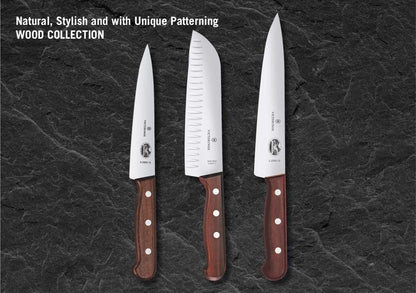 Wood 7-Inch Santoku Knife, Granton Blade, Wood Handle