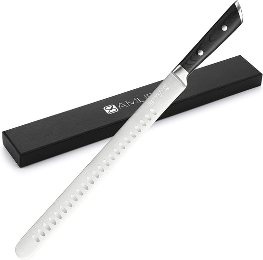 Brisket Knife - Ultimate 12-inch Carving Knives, Slicing Knives with Granton Edge Designed for Briskets, Roasts, Meat, BBQ, etc. (Slicing Knive 12")