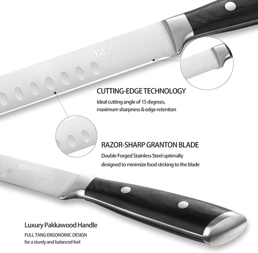Brisket Knife - Ultimate 12-inch Carving Knives, Slicing Knives with Granton Edge Designed for Briskets, Roasts, Meat, BBQ, etc. (Slicing Knive 12")