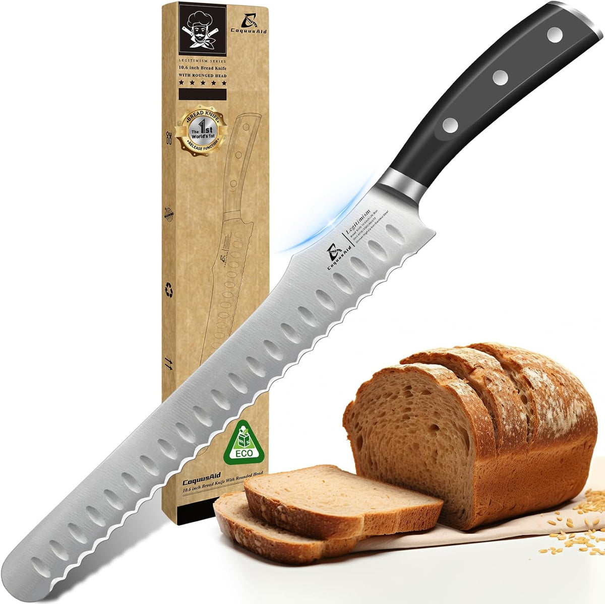 Bread Knife for Homemade Bread, 9 Inch Multifunction Serrated Knife, Razor Sharp Slicer, High Carbon German Steel Bread Cutter, Ergonomic Handle Design for Sourdough Turkey Fruit Cutting