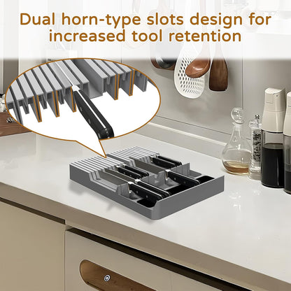 Bamboo In-Drawer Knife Block Set for 16 Knives(Not Included), Large Kitchen Detachable Washable Cutlery Slot Organizer Storage Holder for Sharpening Steel and Cutter