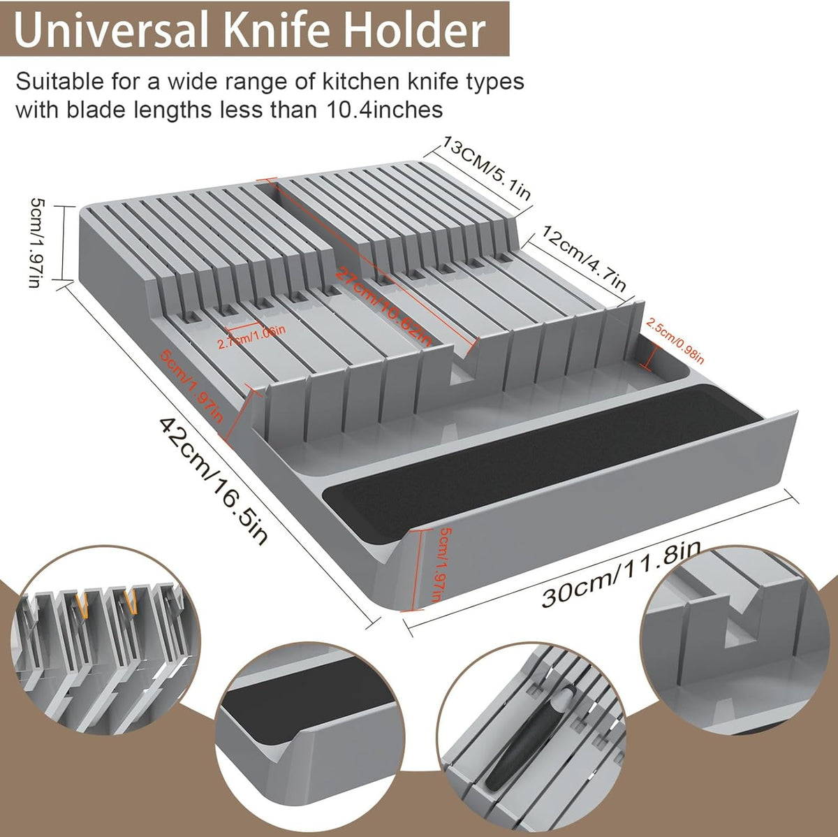 Bamboo In-Drawer Knife Block Set for 16 Knives(Not Included), Large Kitchen Detachable Washable Cutlery Slot Organizer Storage Holder for Sharpening Steel and Cutter