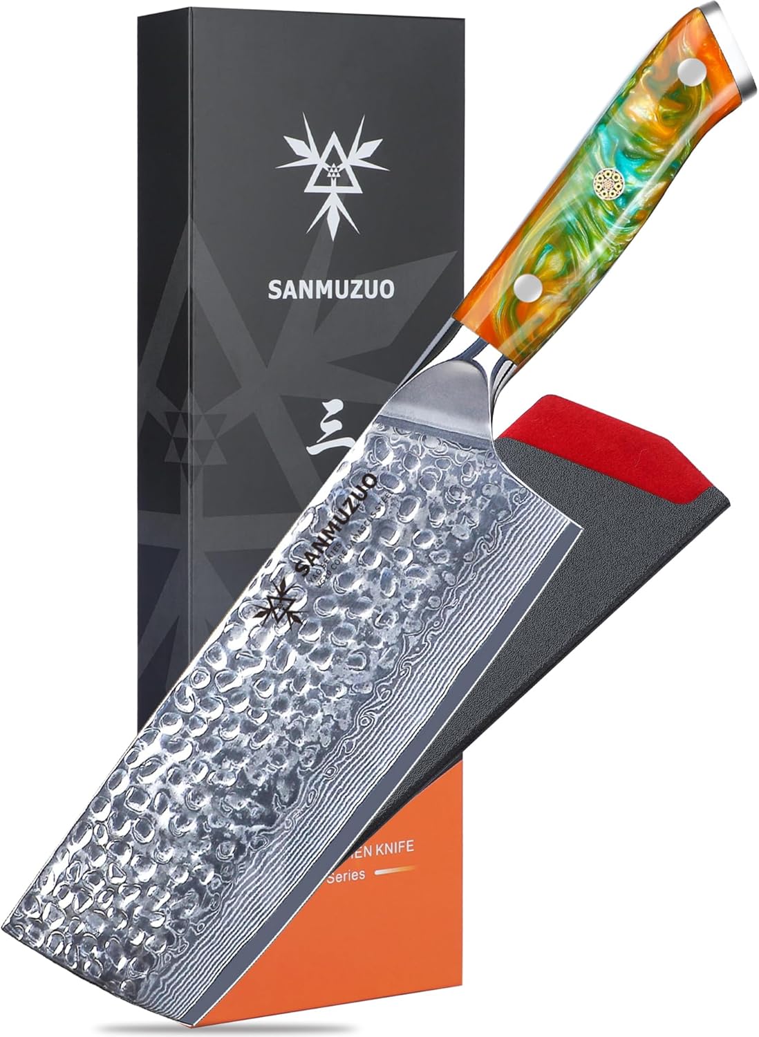7“ Nakiri Knife - Hammered Damascus Steel & Resin Handle - YAO Series