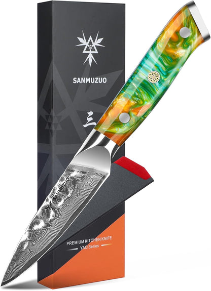 7“ Nakiri Knife - Hammered Damascus Steel & Resin Handle - YAO Series