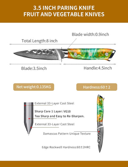 7“ Nakiri Knife - Hammered Damascus Steel & Resin Handle - YAO Series