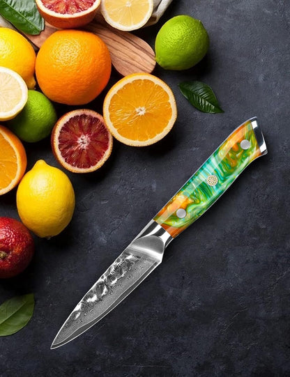 7“ Nakiri Knife - Hammered Damascus Steel & Resin Handle - YAO Series