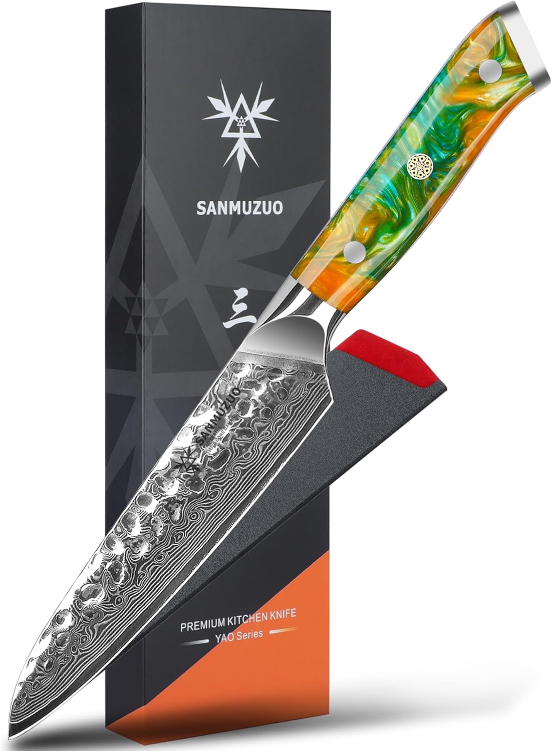 7“ Nakiri Knife - Hammered Damascus Steel & Resin Handle - YAO Series