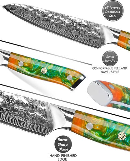 7“ Nakiri Knife - Hammered Damascus Steel & Resin Handle - YAO Series