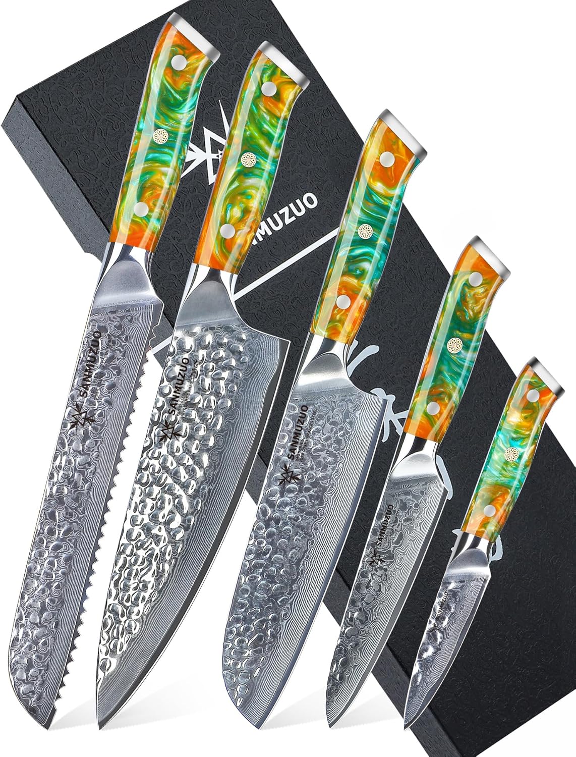 7“ Nakiri Knife - Hammered Damascus Steel & Resin Handle - YAO Series