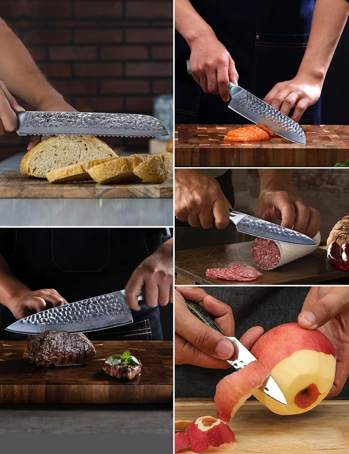 7“ Nakiri Knife - Hammered Damascus Steel & Resin Handle - YAO Series