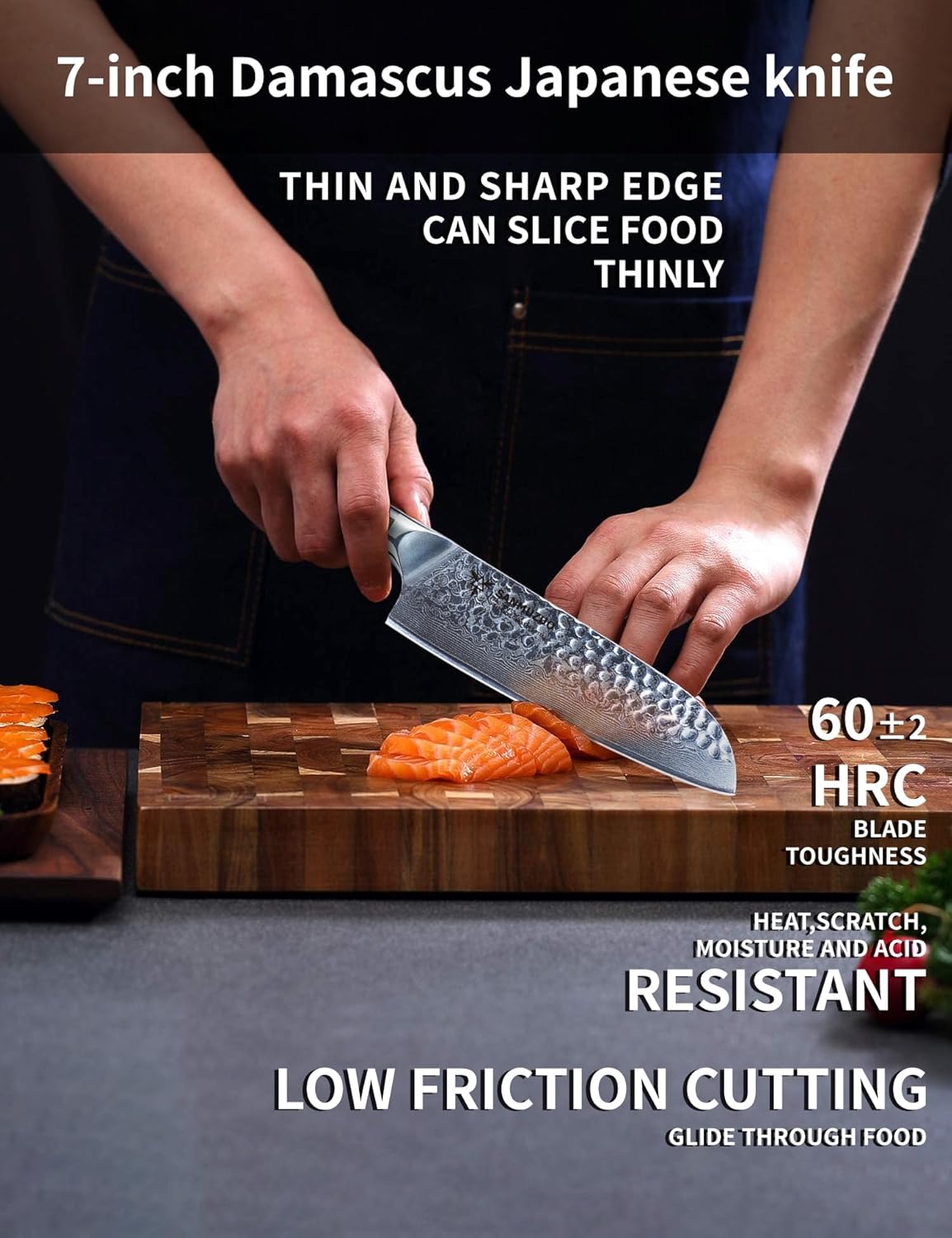 7“ Nakiri Knife - Hammered Damascus Steel & Resin Handle - YAO Series