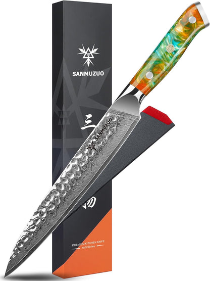 7“ Nakiri Knife - Hammered Damascus Steel & Resin Handle - YAO Series
