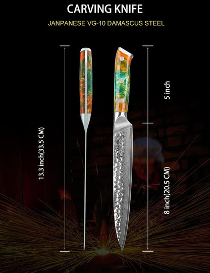 7“ Nakiri Knife - Hammered Damascus Steel & Resin Handle - YAO Series