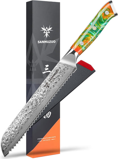 7“ Nakiri Knife - Hammered Damascus Steel & Resin Handle - YAO Series