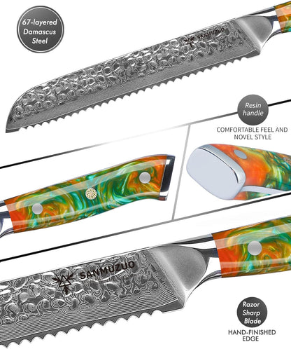 7“ Nakiri Knife - Hammered Damascus Steel & Resin Handle - YAO Series