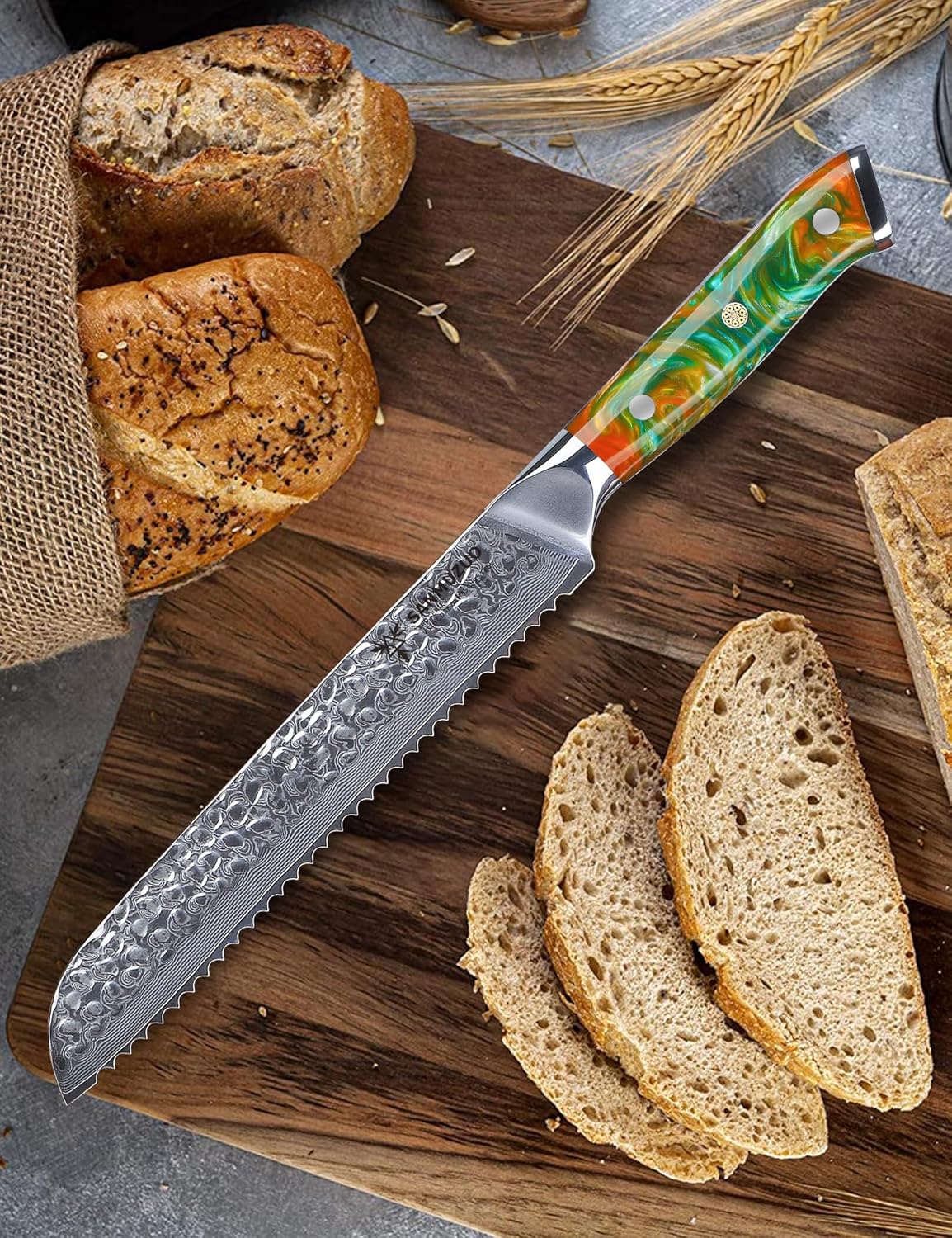 7“ Nakiri Knife - Hammered Damascus Steel & Resin Handle - YAO Series