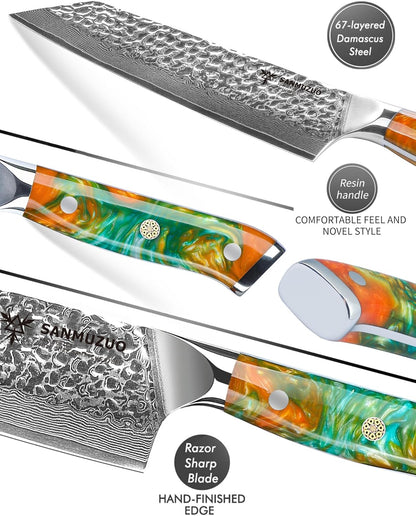 7“ Nakiri Knife - Hammered Damascus Steel & Resin Handle - YAO Series