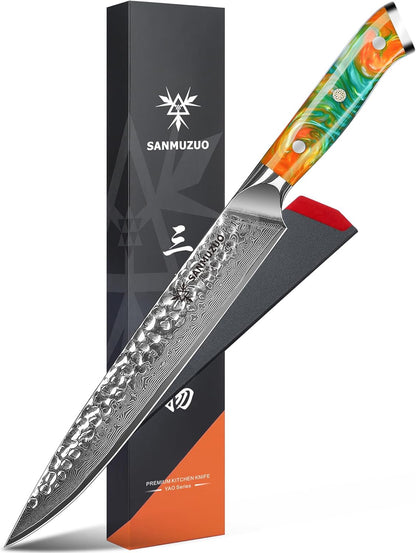 7“ Nakiri Knife - Hammered Damascus Steel & Resin Handle - YAO Series
