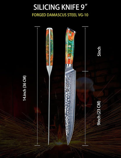 7“ Nakiri Knife - Hammered Damascus Steel & Resin Handle - YAO Series