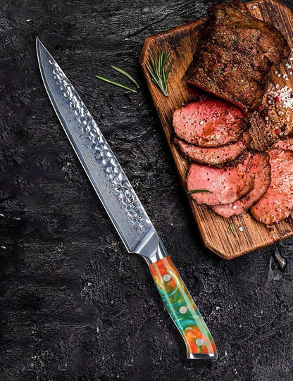7“ Nakiri Knife - Hammered Damascus Steel & Resin Handle - YAO Series